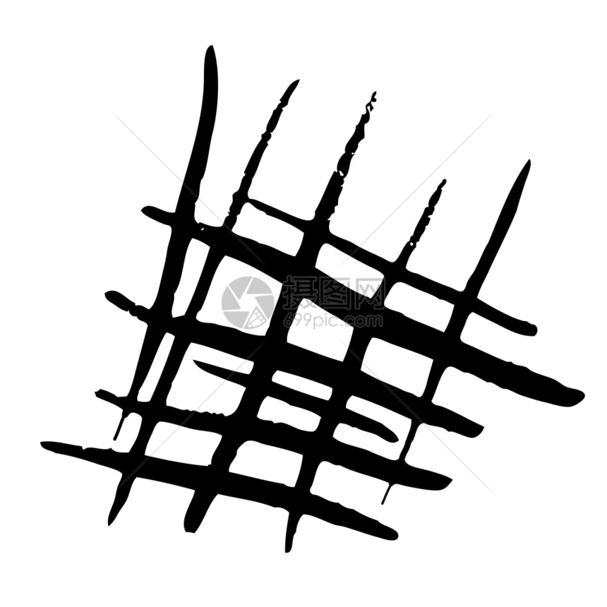 相交坚硬的白背景上简单黑形状抽象图像摘要模式由不同长度和宽的交叉线组成在白色背景上绘制一种图片