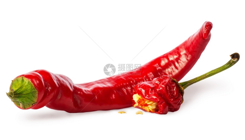 绿色火热白背景的红辣椒文化图片