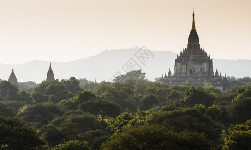 目的地缅甸日出Gawdawpalin寺庙的景象美丽图片