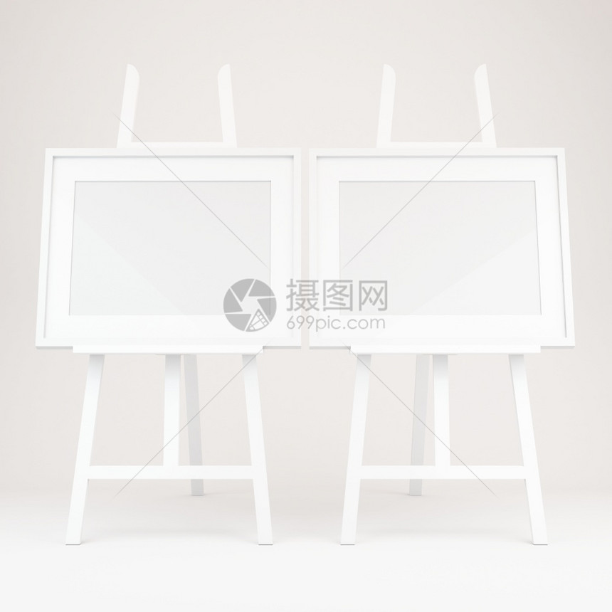 阴影3d配有图片框的白色平滑板架工作室图片