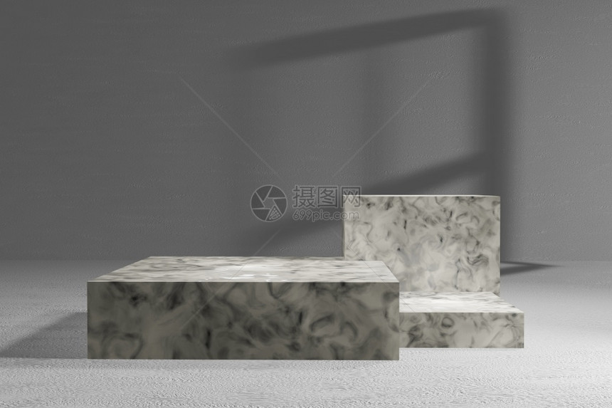 内部的质地空白色背景和窗口阴影3D覆盖的空黑白大理石讲台图片