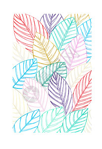 装饰风格春天插图手绘水画彩色花纹形态与静脉隔离的叶子图片