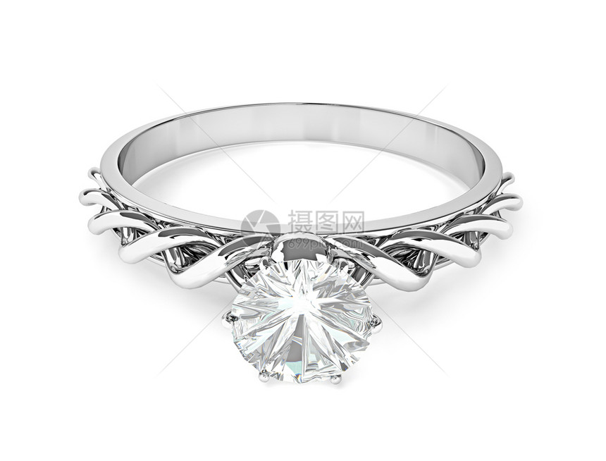 浪漫未婚妻水晶白色背景的钻石环Name图片