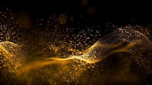 金色数字粒子波流抽象技术背景概念的抽象技术背景概念闪光灰尘滑的图片