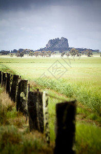 站立密特罗克独自站在一个有旧围栏的田地后面山农业高清图片