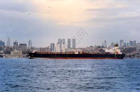 载体土耳其伊斯坦布尔Bosphorus海峡的工业船省货运图片