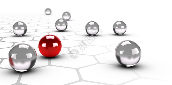 白色红色球倒影一个红色球横跨灰网络带有蜂窝结构设计白色背景联网和差异概念创新与独特商业差异背景的灰色网络上一个红球解决方案白色的利基市场设计图片