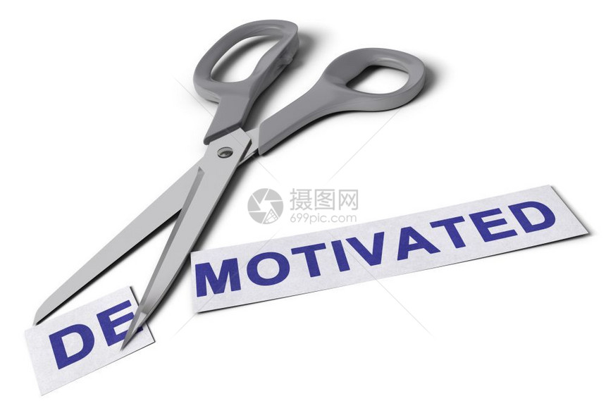 第一的再激励剪刀将demotivated这个词分成两部第一个带有后缀re第二个带有motivated一词动机的概念图像Demot图片