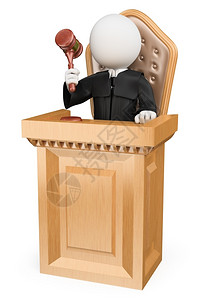 白色的木槌3d白人法官在庭判决孤立的白人背景拍卖图片