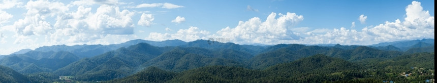 林山天空和在明晴的白天季节温暖森林蓝色的清除图片