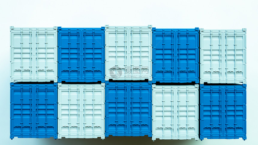 分配蓝货和白集装箱分销进口出全球商业运输交付白色背景的国际物流航运业货国际物流输业货的发售箱进口出白色的起重机图片