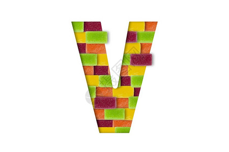 果冻字体孤立在白色背景上的糖果或字母表拉丁食品字母表糖果VV巧克力或者沟通设计图片