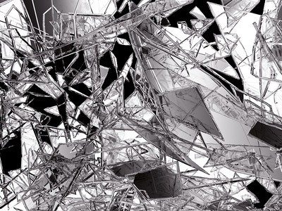 玻璃碎或裂成白色3D插图镜子暴力图片