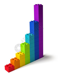 构建基块橙彩虹颜色的构建块指数增长图3D以白色背景隔开的活动设计图片