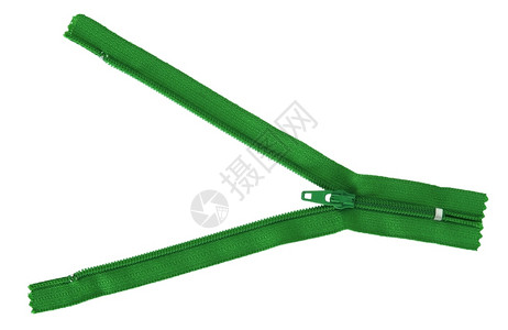 带拉链的划分紧固以白色和剪切路径隔离的绿色拉链图片
