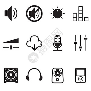 展示扬声器耳机音量控制声技术图标矢量插集图片