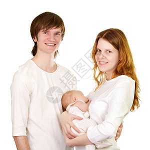与新生儿一起幸福的家庭在室内爸育儿图片
