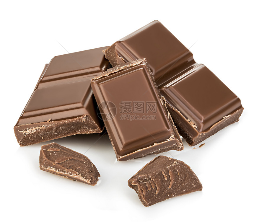 以白色背景隔离的巧克力条形闭合桩糖果美味的图片