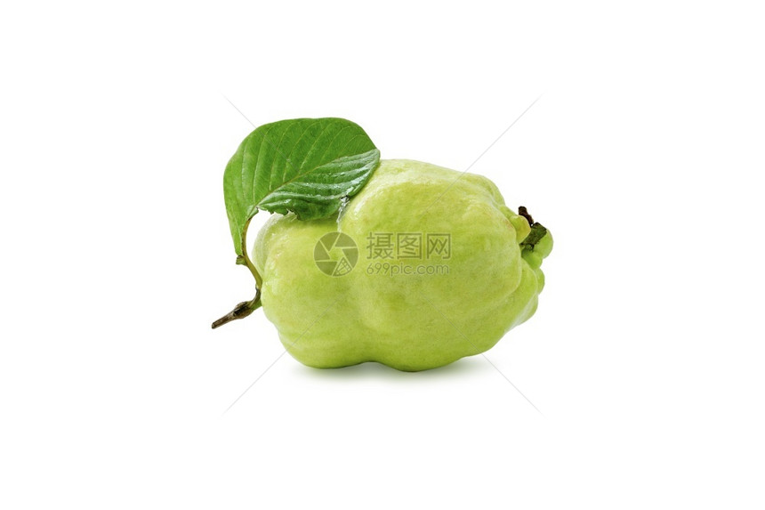 番石榴农业白色背景上隔离了一片叶子的单新鲜guava水果图片