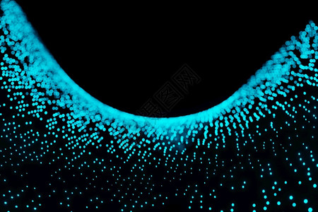 有关黑背景3D投影的简科技网络空间闪光波粒子圆圈科学艺术背景图片