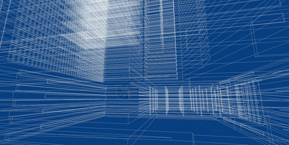 建筑3D插图现代城市建筑抽象背景设计建筑背景插图透视线技术的框架绘画图片