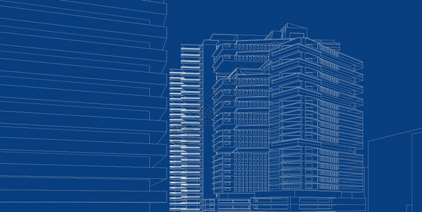 建筑3D插图现代城市建筑抽象背景设计建筑背景插图透视线白色的绘画现代图片