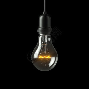 复古的灯泡3D插图灯泡照亮黑色工作室背景插图数字的发光图片