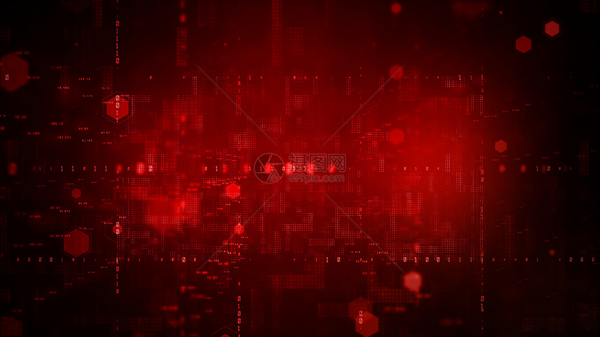 多边形矩阵复杂的带有红色背景颗粒和数字据网络连接概念的数字化网络空间际图片