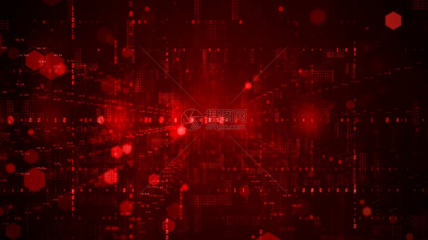 带有红色背景颗粒和数字据网络连接概念的数字化网络空间际格地球抽象的图片
