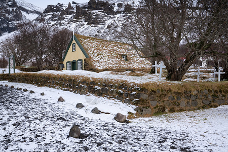 冰岛冬Hof村旧教堂冬天旅游自然图片