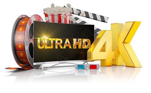 4K电影夹子4K电视爆米花和白色背景的电影带视频高清背景