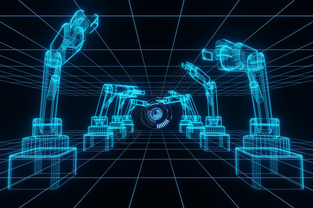 平视显示器机械的工业技术40概念动机器人臂和半全息3D投影手图片