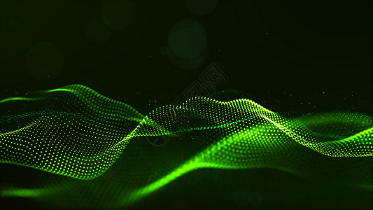 具有灰尘和浅光背景的绿色数字粒子波抽象绿色颜活力技术的图片