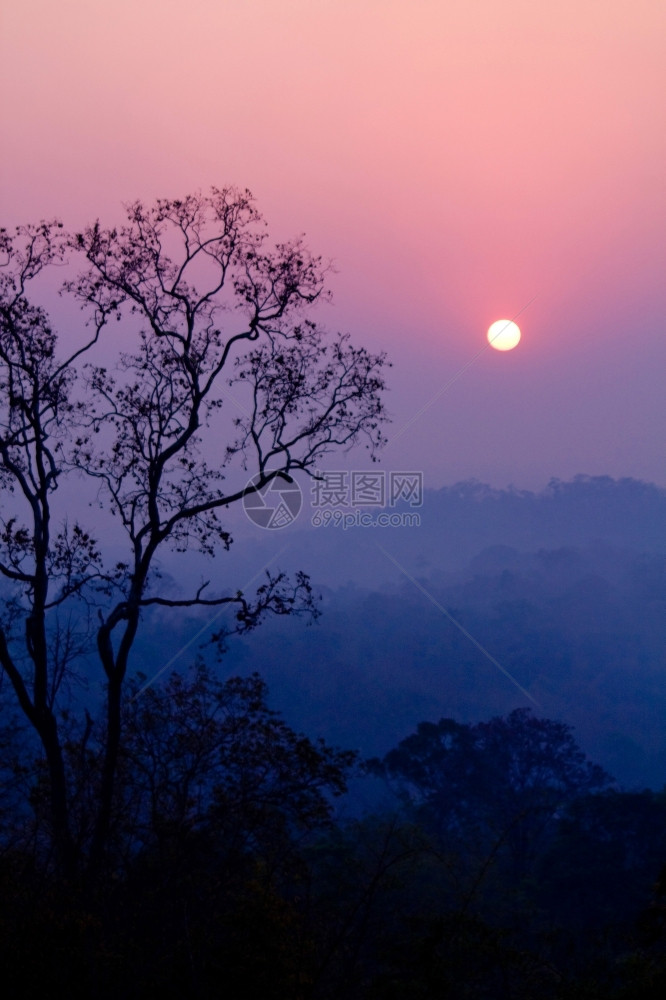 黎明薄雾山清晨公园图片