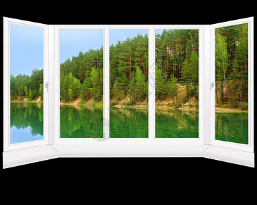 现代窗口向夏季森林湖的现代窗口俯视夏季森林湖的现代窗口地面处理户图片