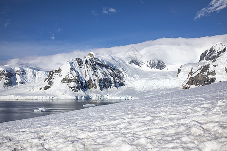 冰川之海自由典型的南极风景山雪覆盖冰漂浮在海上孤独高的设计图片