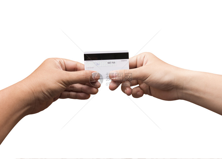 持有和发放白背景信用卡在白背景上持有和发放信用卡商业现金银行图片