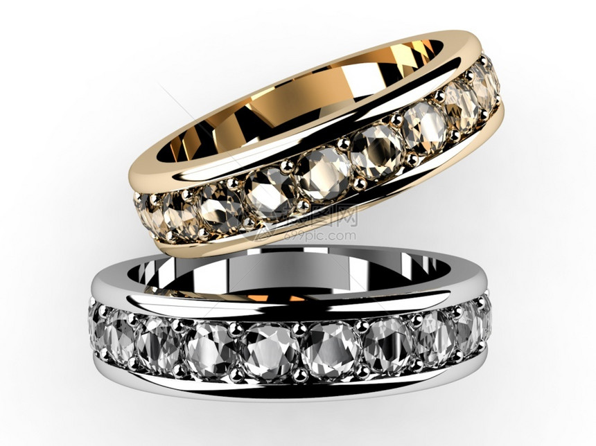 展示钻石白色背景的美容结婚戒指珠子图片