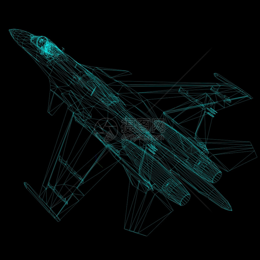 白色的3D型飞机模在BLACK背景上分离引擎黑色的图片
