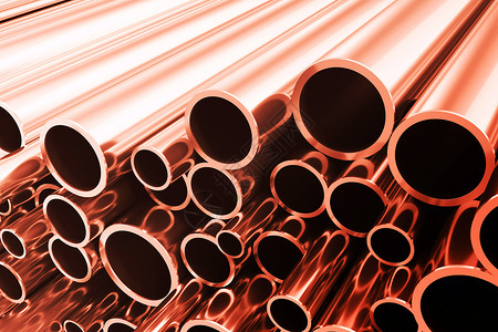 轧制导管可选择的工业生产和重型冶金工业产品许多闪亮的钢管工业背景制造务生产概念具有选择聚焦效果的铜管3D插图工业生产和重型冶金工业产设计图片