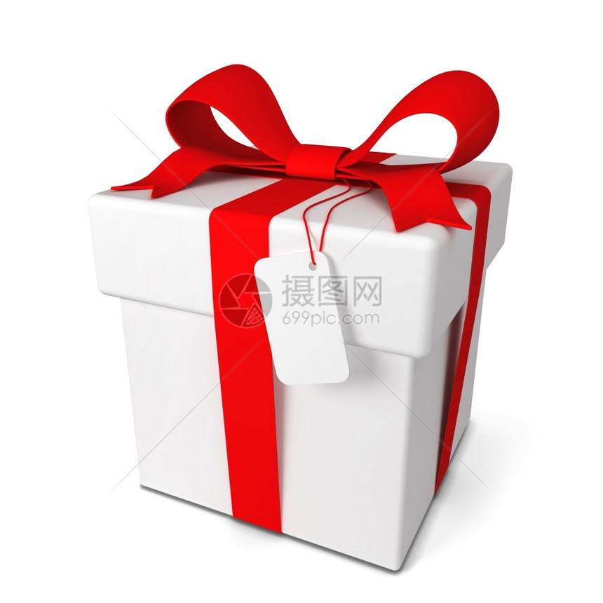 卡片写红色的礼品盒3d插图以白色背景隔离图片