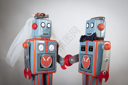 锡复兴结婚的老式机器人科幻走高清图片素材