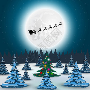 光棍也是英雄汉北圣诞老人在一只驯鹿的雪橇上飞着礼物这只驯鹿为圣诞节而滑雪新年是圣诞假日的矢量插图节假日的天窗苍蝇用鲜血标注圣月驯鹿的雪橇上也有设计图片
