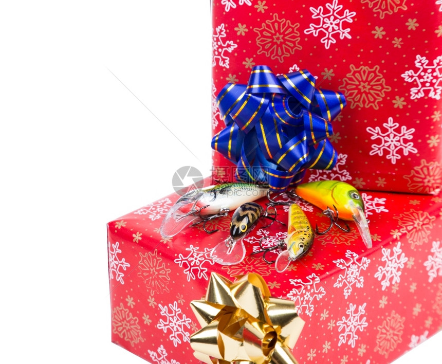 准备圣诞节和新年礼物以红箱形式送给渔民和捕猎者请他们用红纸和绘画雪花在现盒子上钓鱼饵为了打算图片