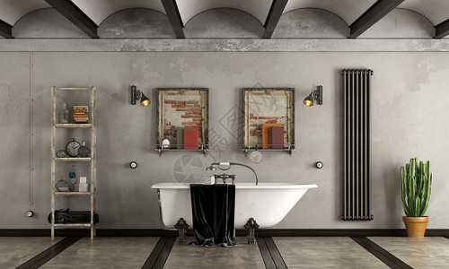 工业式浴室洗手间工业式浴室传统缸3D复古的地面铁图片