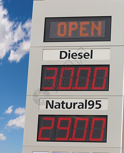 象征红色的加油站灯板捷克布拉格的天然气价金融图片