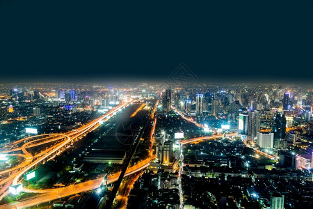 都会泰国曼谷市夜间晚上泰国摄影天际线图片