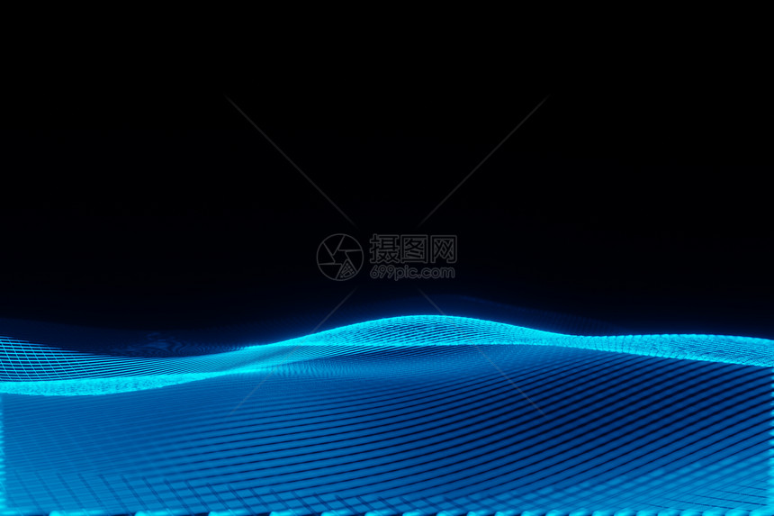 曲线未来发光的蓝色能量波动画Digital3D网络形象的图片