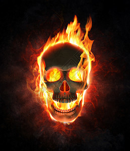 火热进行中邪恶的头骨燃烧在火焰中3D转化为颅骨人类火热设计图片