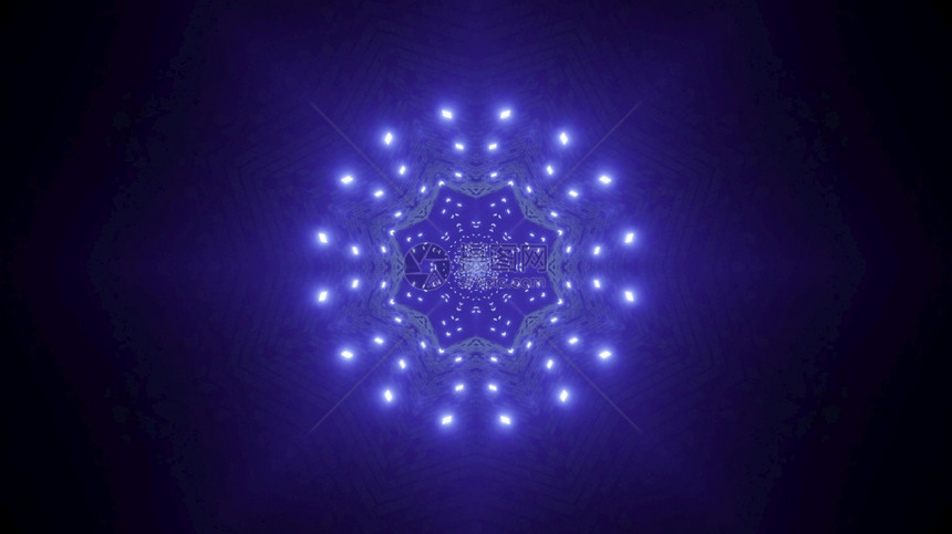 黑暗的照亮装饰品最起码的抽象三维图示奇妙隧道的视觉背景蓝色荧光灯创造圆形框架和恒星状洞在暗空中心蓝线硅3D插图蓝线scif隧道3图片